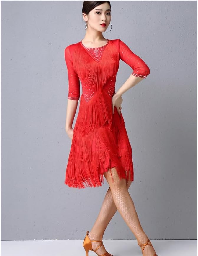 Fringe Latin Dancing Outfit Tango Dancing Clothes for Women Ballroom Dance Training Dresses Cha Cha Dancewear