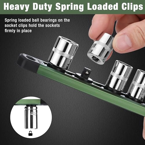 Image of WORKPRO Magnetic Socket Organizer, Heavy Duty 1 /4-Inch Drive Socket Rail | Aluminum Alloy, 12 Pieces Clips, Rotatable & Movable Clips, Efficient Organization