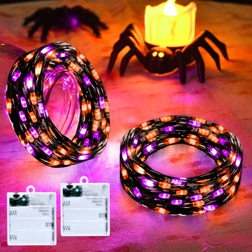 cshare Orange and Purple Fairy Lights Battry Operated with Timer Halloween String Lights for Outside 16.4ft 50LED Indoor Outdoor Halloween Decorations Garland Party Patio Garden Yard 2 Packs