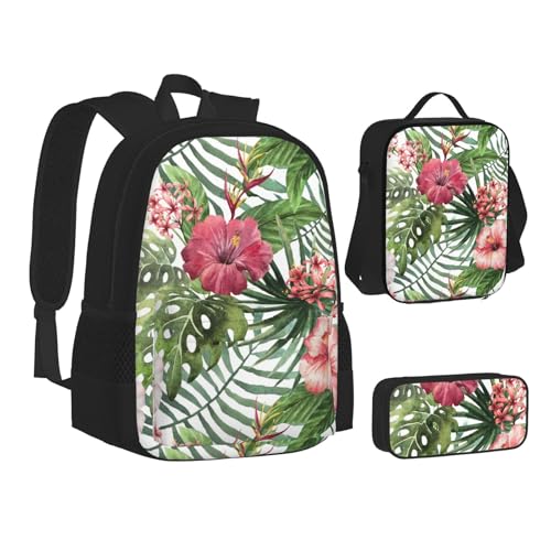 Sac à dos tropical 3 en 1 noir en toile avec sac repas et trousse