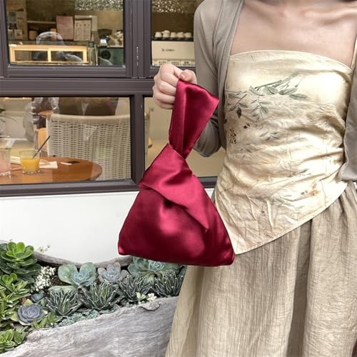 Image of Small Satin Wrist Clutch Purse Bag Mini Knot Evening Handbag for Women