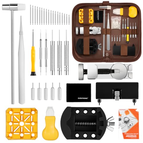 Eventronic Kit de Reparación de Relojes，Herramientas de Reparación Profesionales para Reloj，Kit de Herramientas de Reemplazo de la Batería del Relojo, Varios Accesorios