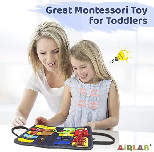 Airlab Busy Board for Toddlers, Montessori Sensory Activity Board, Educational Learning Gift Fine Motor Skill Toys, Baby Travel Toys for 1 2 3 4 Year Old Boy & Girl