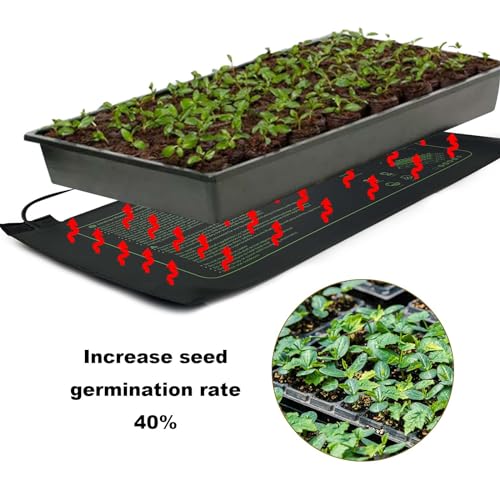 Heizmatte Pflanzen Graphen, Wärmematte für Sämling Germination, IP67 Wasserdichtes 20W Temperatur Heizkissen Mat Wärmer Bett Matte für Anzucht Gewächshaus oder Growbox (53*25 cm, mit Thermostat Timer)