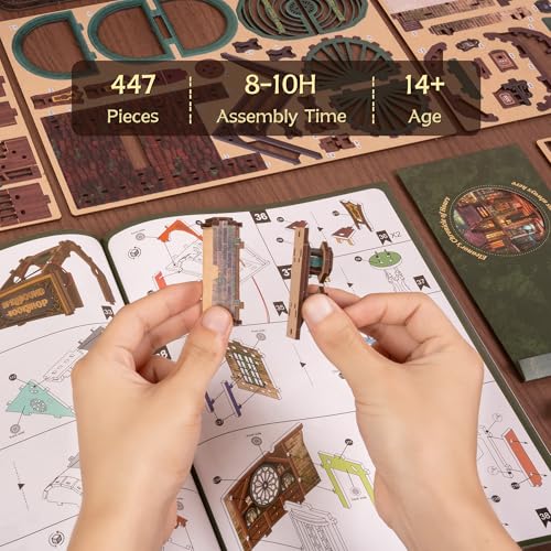 Image of FUNPOLA 3D Wooden Puzzle Magic Bookstore with LED Lights - DIY Miniature Kit, Spellbound Bookshop, Home Decor Display, Creative Gift for Adults and Teens