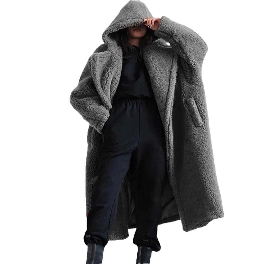 Ropa de invierno para mujer, abrigo de lana con cinturón, parkas largas con capucha, chaqueta cálida de gran tamaño, abrigos de piel, gris, talla L, gris, L