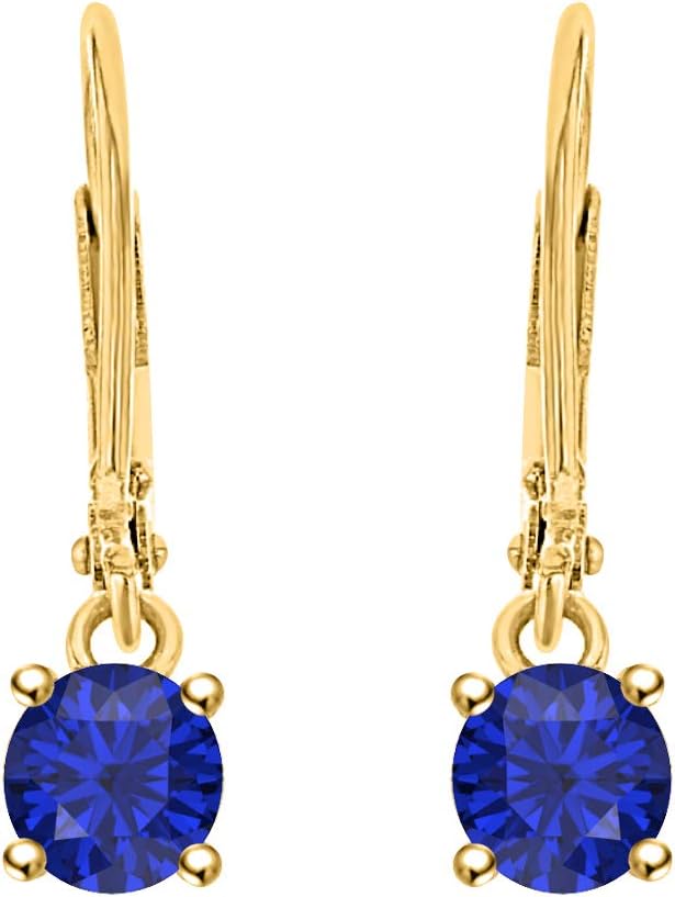 Wonderful 4mm Round Cut Blue Sapphire 18K Yellow Gold Over .925 Sterling Silver Fancy Party Wear Dangle Clip-On Earrings For Women