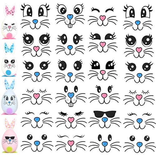 36 Pcs Easter Bunny Face Vinyl Decals Rabbit Face Wall Decals Stickers Bunny Faces DIY Craft Art Stickers for Easter Party Decorations Bunny Feet Window Clings Sticker Front Porch Door Party Supplies