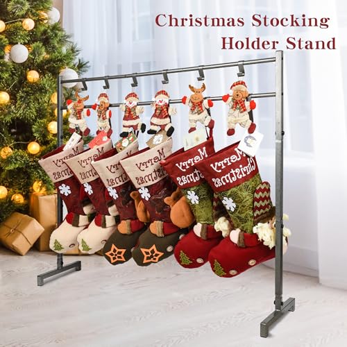 SAMRELAX Christmas Stocking Holder Stand for Floor, FreeStanding Stockings Rack with Christmas Greeting Cards and 12 Hooks, Ornaments, Holiday Deocr Hanger Display for Home - Thumbnail 6