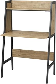 ドウシシャ ベルーモ 上棚付き木製デスク 机 幅85 スチールフレーム 木目調 L字天板 おしゃれ パソコンデスク 学習机 作業台 アジャスター付き 本棚 落下防止フレーム 頑丈 仕事 子供部屋 幅85×奥行51×高さ129cm IDB8560