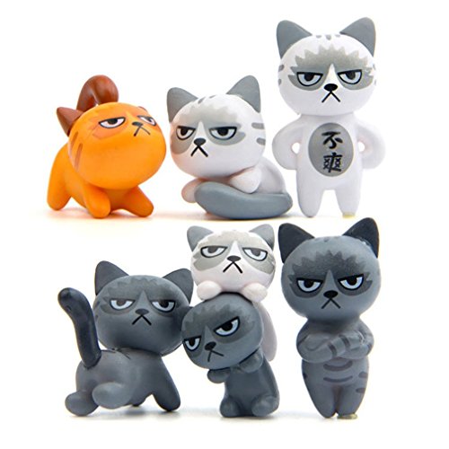 Ouken 6PCS Unhappy Cat Doll Cartoon Figure Garden Miniature Succulent Plants Decor
