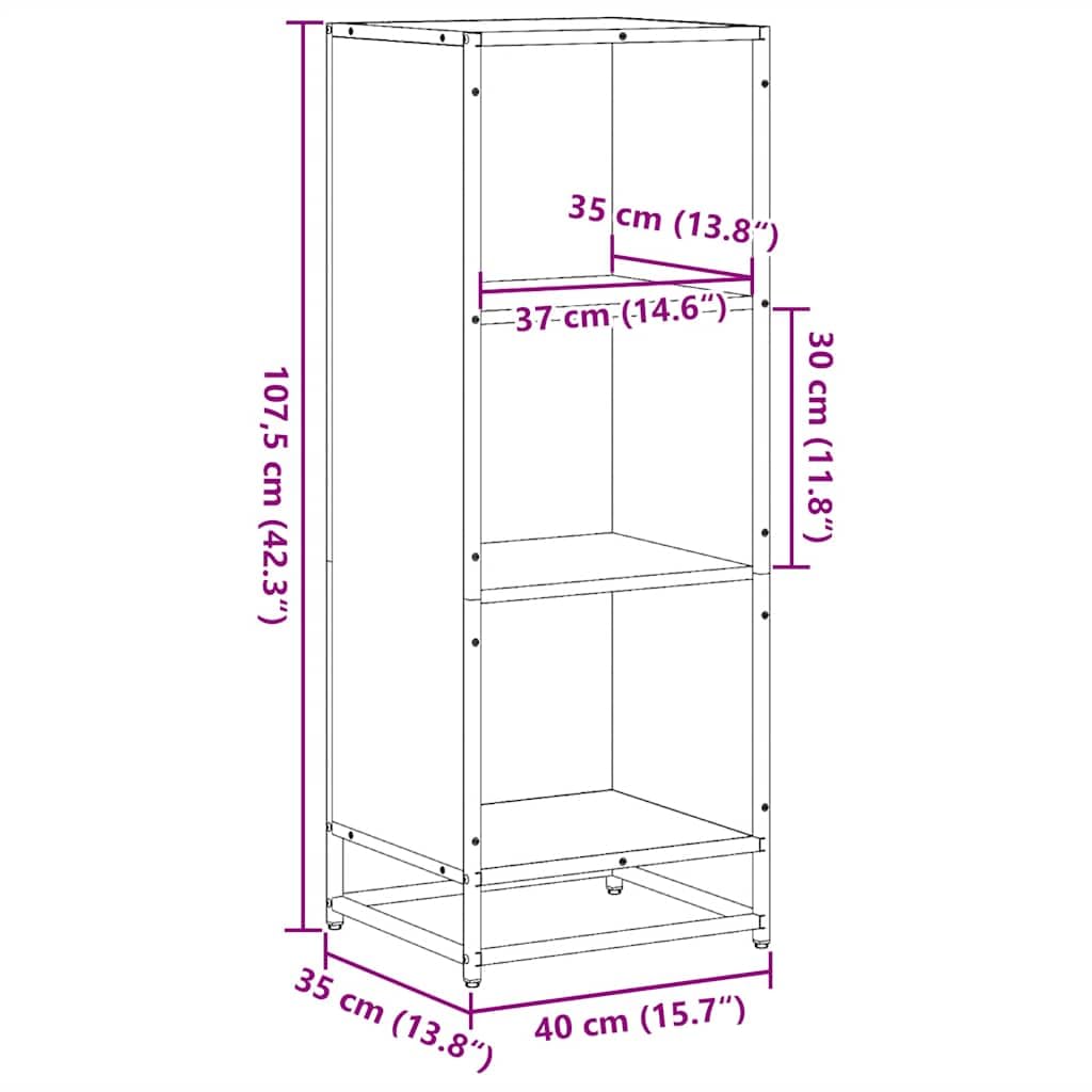 Libreria in rovere Sonoma, 40 x 35 x 107,5 cm, in legno con struttura in metallo, spazio per soggiorno, studio, cameretta dei bambini e corridoio, design moderno, superficie robusta