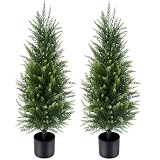 Niaone Artificial Cedar Topiary Trees 3FT, Set of 2 – Outdoor Faux Evergreen Trees for Front Porch, Patio, Garden & Entryway Décor, Realistic Lifelike Cedar Trees for Home & Office Decoration