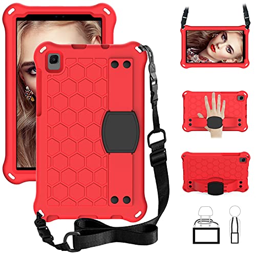 UUcovers Kids Case for Samsung Galaxy Tab A7 Lite 8.7 Inch 2021 Model (SM-T220/T225/T227) with Kickstand Handle Strap & Shoulder Strap Lightweight EVA Foam Shockproof Cover Rugged Stand Shell, Red