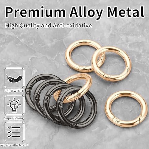 Image of Gkeygo Key Ring Clip, 1 Inch Keychain Rings, 8 Pack Round Carabiner Clip for Keys, Buckle, Bags, Purses - Key Chain Hooks Replacement Keychains Lanyard DIY Crafts - Black, Gold