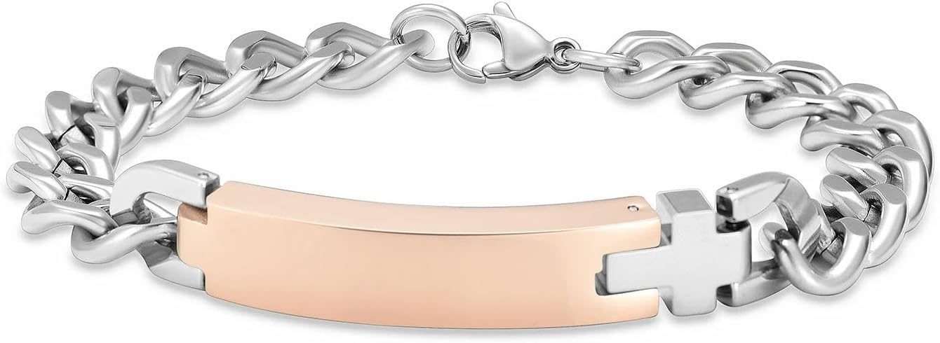 Memorial Urn Bangle Stainless Steel for Dog Ashes Large Capacity Customized Funeral Urns Bracelet Cremation Jewelry-Silver Rose gold-20cm