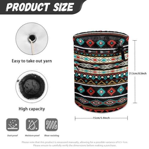 Image of Black Aztec Yarn Bag Portable Yarn Holder for Crocheting Project Needles Accessories