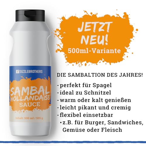 Sambal-Hollandaise Sauce | 500 ml / 505 g | würzig-cremige Sambal-Hollandaise Sauce für Schnitzel, Spargel, Fleisch, Burger, Sandwiches & Co. | Grillsoße, Burgersoße & Dip