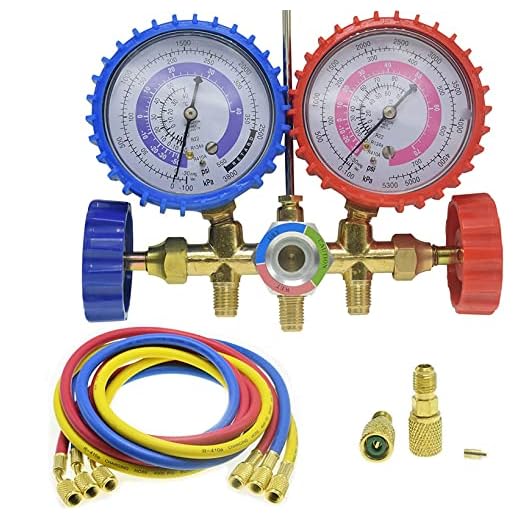 LEIMO KPARTS AC Diagnostic Manifold Gauge Set for Freon Charging, Fits R410A R22 R404 Refrigerants, 1/4" Thread Hose Set 60" with 2 Quick Coupler-r410a Manifold Gauge Set