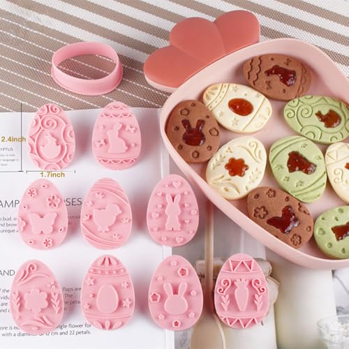 9pcs Easter Eggs Cookie Cutters Stamps Biscuit Baking Tools Embossing Cookie Molds (With 30 Easter bags) by HGJST - Image 4