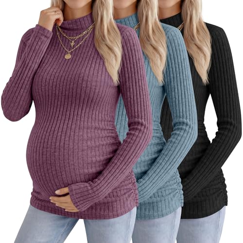 Haut grossesse col roulé Neer : lot de 3 hauts stretch anti-compression ventre