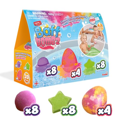 ZIMPLI - 20 x Baff Bombz Mega Pack, stwórz kolorową, musującą przygodę podczas kąpieli, zestaw prezentowy musujących kul do kąpieli, urodzinowy prezent dla dzieci