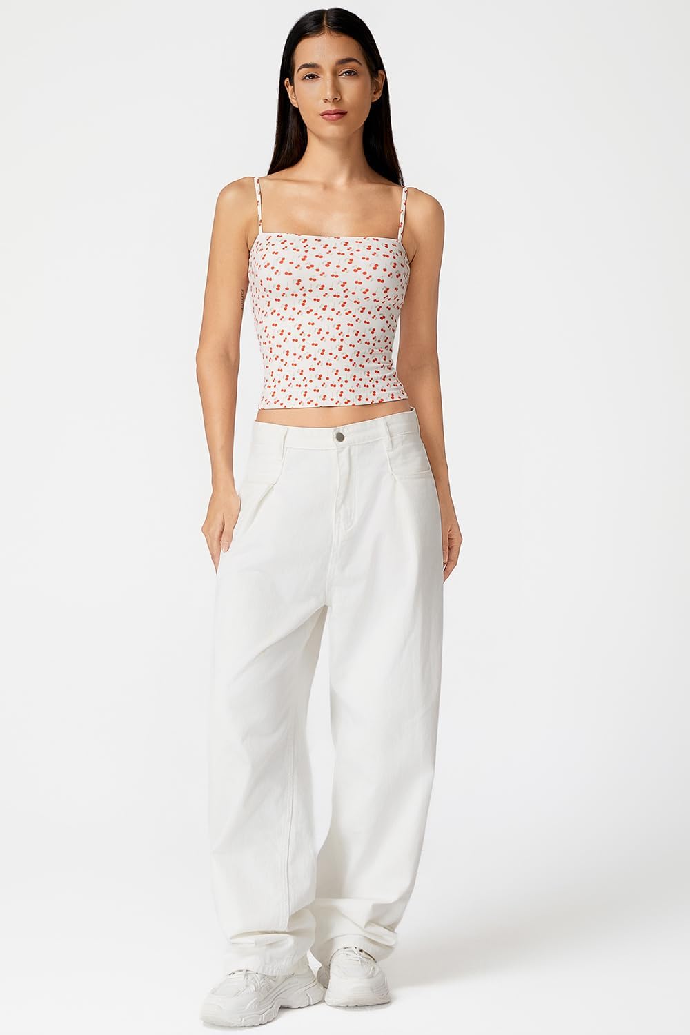 QINSEN Women's Double Lined Basic Tank Top Adjustable Spaghetti Straps Sleeveless Camisole Shirts - Image 5