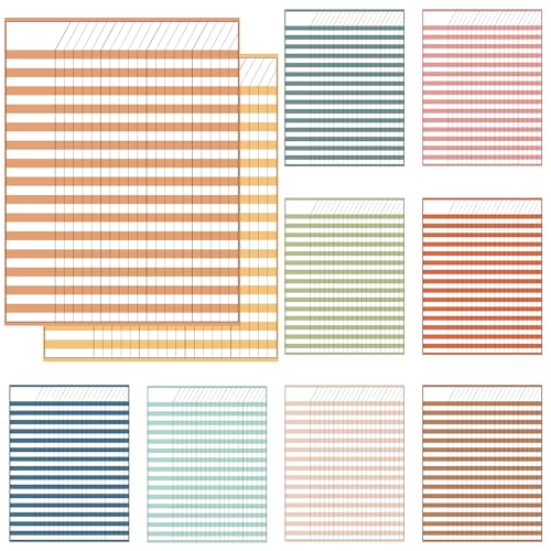 10Pack Boho Dry Erase Incentive Chart 17" x13" Multi-Color Classroom Laminated Reward Chore Charts Colorful Boho Tracking Chart for School Attendance Homework Progress Tracking, 30 Rows x 20 Columns
