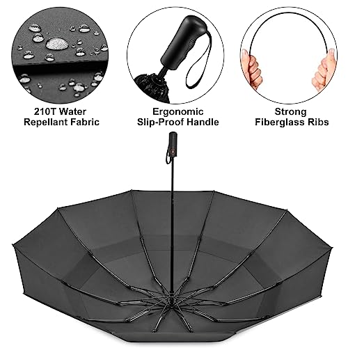 G4Free 54 Inch Large Compact Golf Umbrella Windproof 10 Ribs Reverse Travel Umbrella for Rain Double Canopy Vented Umbrella Automatic Open Close (Black) by G4Free - Used condition - Image 6