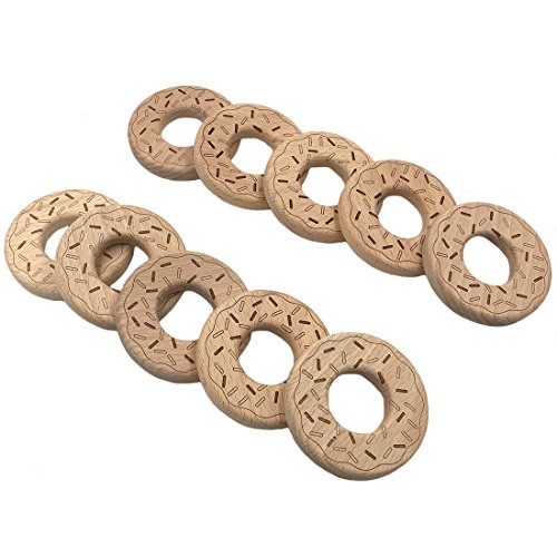 Coskiss 10pcs Encantador De Dibujos Animados De Madera Mordedor Animal Puro Natural Forma De Pan Bebé Dentición Enfermería Mordedor Bebé DIY Juguete Colgante (C809-10PCS)