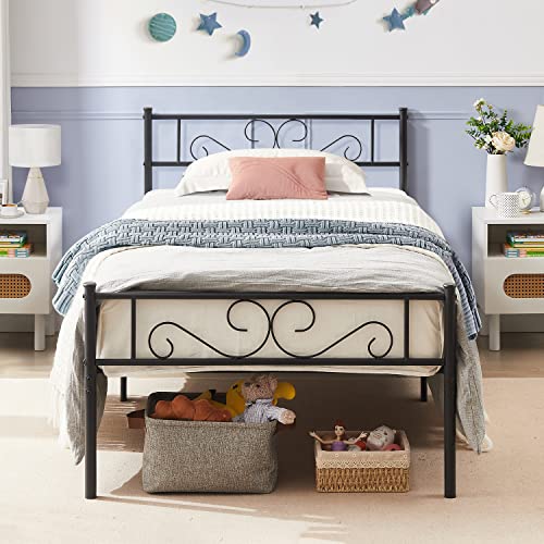 Vecelo Metal Platform Bed Frame, Mattress Foundation With Headboard & Footboard, Underbed Storage, Metal Black & Metal Platform Bed Frame Mattress Foundation With Headboard & Footboard, Matte Black #TOP1