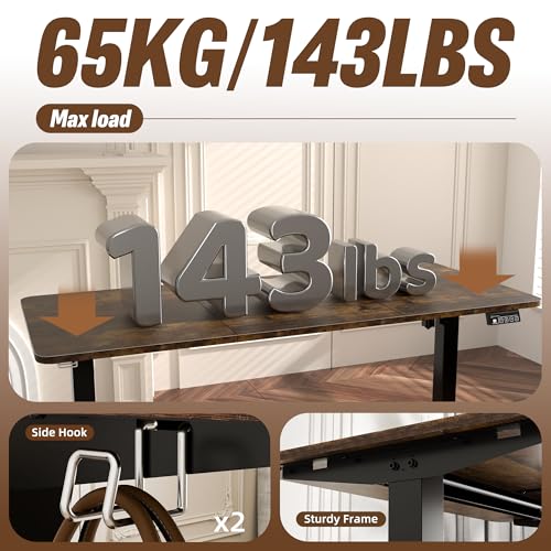 Image of 55 inchx24 inch Standing Desk, Height Adjustable Sit-Stand Home Office, Brown | Electric Adjustable Standing Desk, Sit to Stand Computer Office Desk with Splice Board, Memory Preset, Lifts 28.7''-46.5 inch