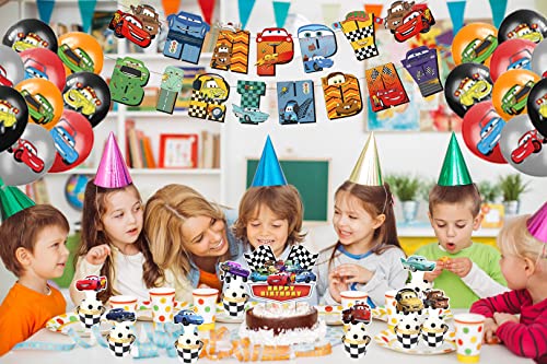 53 Pcs Cars Birthday Party Supplies,Lightning Cars Party Decorations,Race Car Birthday Party Supplies,Cars Theme Happy Birthday Banner,Latex Balloons,Cupcake Toppers For Kids Boy Party Decor #TOP1