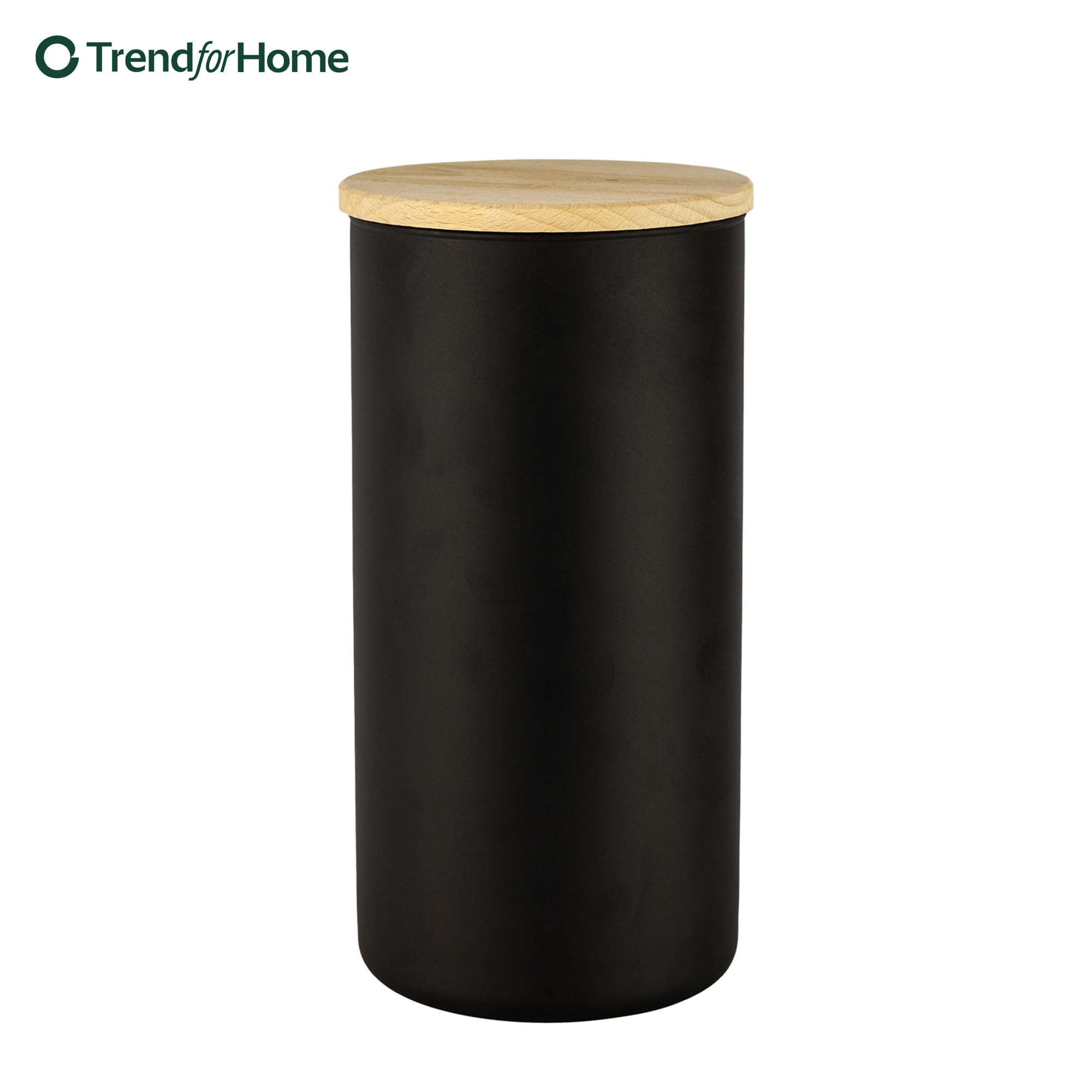 TREND FOR HOME 6 Schwarze Vorratsdosen Glas mit Deckel aus Holz Luftdicht 1385 ml/46.8oz Glasbehälter Vorratsgläser Set Tee Müsli Aufbewahrung Kaffeebohnen Behälter Gewürzgläser Eco Storage