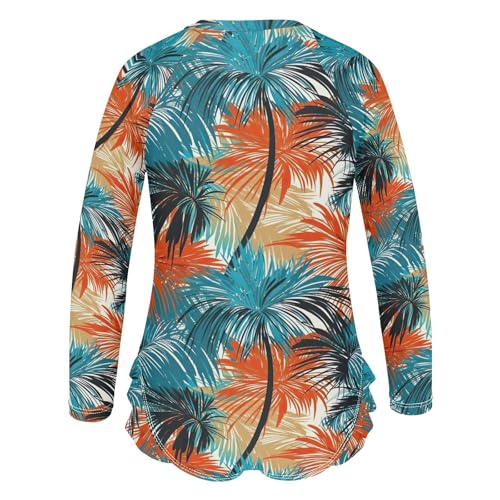 Colorful Tropical Palm Trees Girls Long Sleeve Swimsuit UPF 50+ Rashguard Swimwear One Piece Bathing Suit 212177062