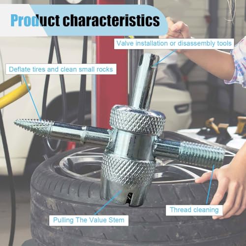 Image of 6PCS Multifunctional Tire Valve Core Removal Tool Installation Kit | 4-Way Tire Valve Tool Kit, Single & Dual Head Tire Stem Core Remover Installer Tools, Fit for Car Bicycle Bike Tire Repair
