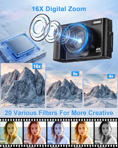 Macchina Fotografica Digitale 4K 64MP Con Wifi, Zoom 16X Autofocus, Lcd 7,6Cm, Schermo Invertibile 180° Per Vlogging/Selfie, Scheda 32GB E 2 Batterie – Ideale Per Principianti - 3