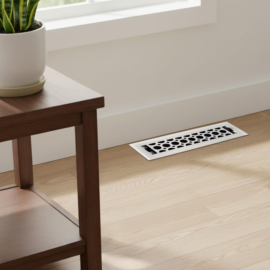 Empire Register Co, Premium Home Vent Covers - 2x10 inch, Honeycomb Design, White Finish, Heavy Duty Air Flow Direction Floor Registers, Metal Damper Attached