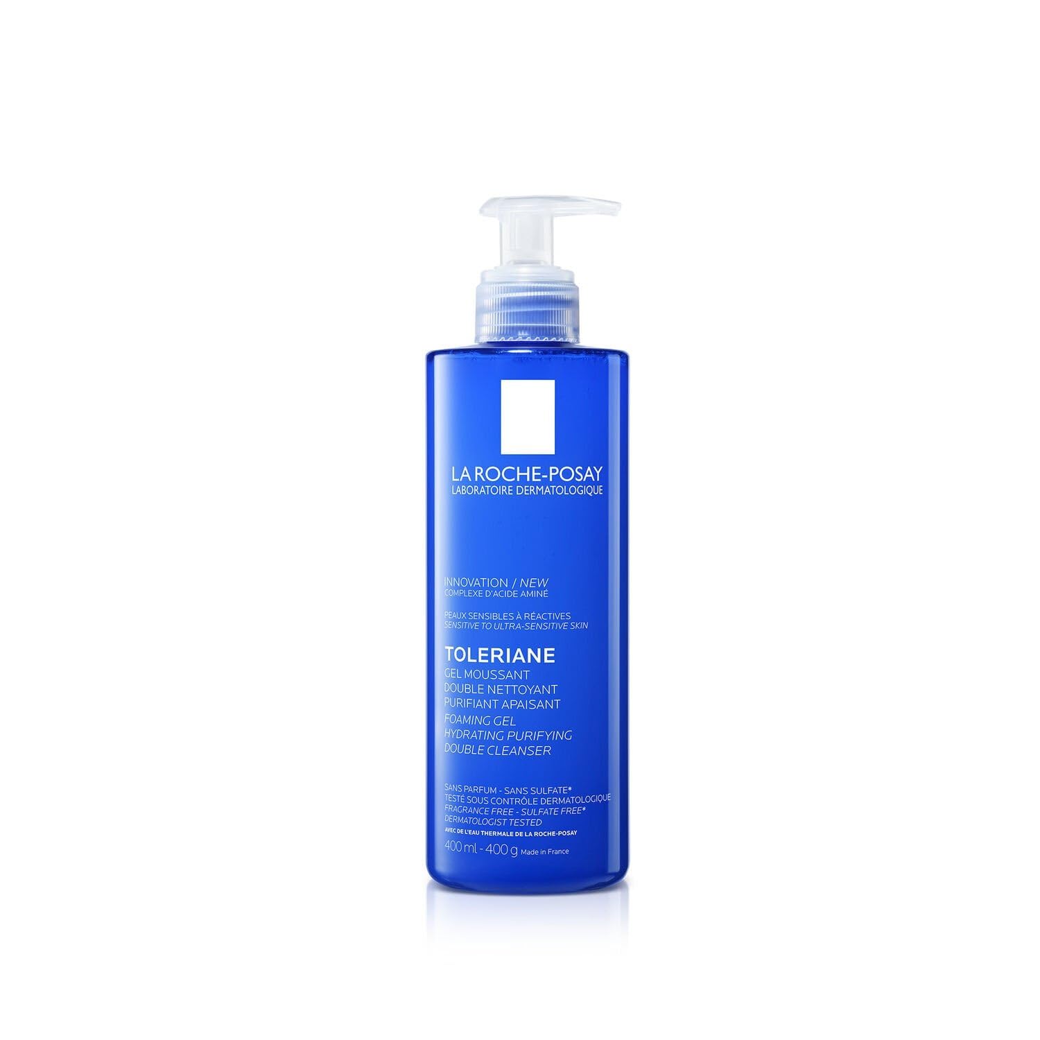 Nettoyage apaisant et démaquillage complet pour peaux sensibles - LA ROCHE POSAY Toleriane Gel Moussant, format 400mL - Lot de 2