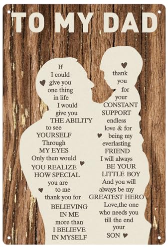Unique Gifts for Dad from Son,Dad Birthday Gifts 12x8Inch Metal Tin Sign Vintage Plaque Home Wall Decor,Personalized Retirement Christmas Anniversary Fathers Day Presents for Papa Stepdad Husband Men