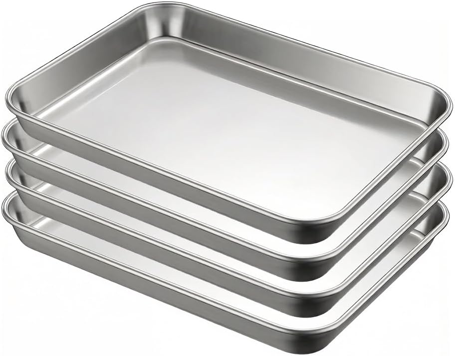Commercial Grade Stainless Steel Baking Sheet Set, Dishwasher Safe Cookie & Roasting Pan, Easy Clean (4pcs, 42x29.5x2cm/16.5x11.6x0.8) - Perfect for Home & Professional Use