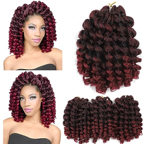Wand Curl Crochet Braids Hair 8 Inch Jamaican Wand Curl Ombre Crochet Hair Jamaican Bounce Curl Hair Colored Crochet Braids Ringlet Twist Hair Extension Crochet Hair(5PCS,TBUG)
