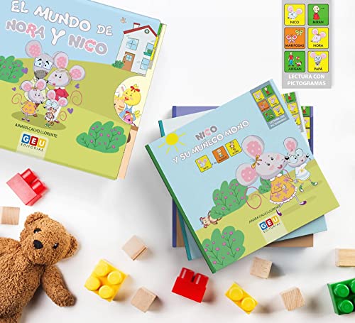 Cuentos Infantiles 3 años y + | Libros para Aprender a Leer | Cuentos con Pictogramas | Iniciación a la Lectura | El Mundo De Nora y Nico - Pack de 5 Cuentos | Editorial GEU