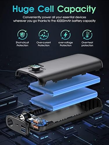 Portable-Charger-Power-Bank - 40000mAh Power Bank PD 30W and QC 4.0 Quick Charging Built-in Bright flashlight LED Display 2 USB 1Type-C Output for Most Electronic Devices on The Market(Carbon Black) - Thumbnail 7
