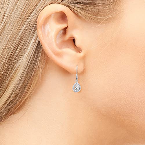 Cate & Chloe Izzy 18K White Gold Teardrop Cut Cz Halo Drop Earrings, Dangling Crystal Round Cut Earring Set For Women, Silver Cubic Zirconia Pave Earrings #TOP2