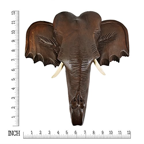 Aeravida Powerful Thai Elephant Head Trophy Mount Sculpture Hand Carved Wood Wall Art #TOP3