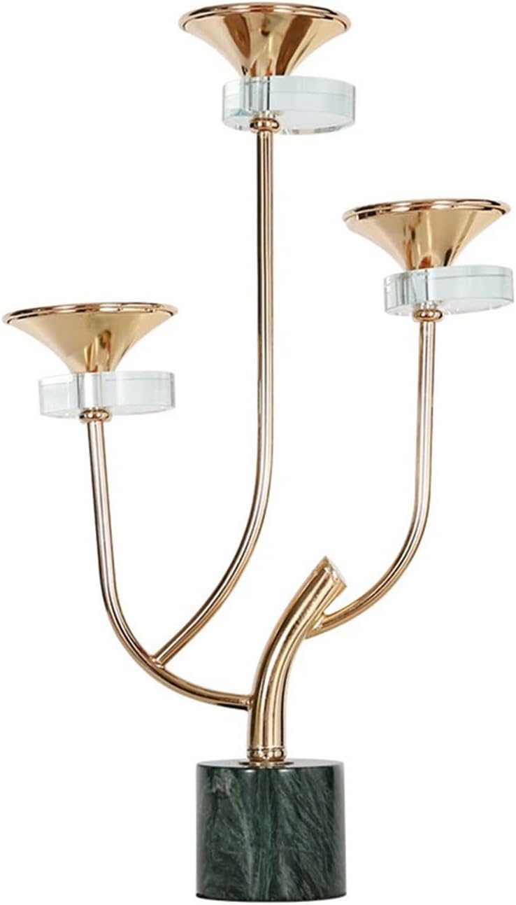 Candelabra Light Luxury Iron Decorative Candlestick Marble Base Candlelight Dinner Props Porch Living Room Decorative Ornaments Candle Sticks Holder(Medium)