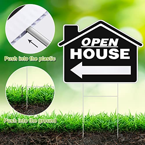 4 Pieces Open House Signs For Real Estate 12 X 16 Inch Double Sided Yard Signs With H Wire Stakes Large Open House Signs With Directional Arrows Real Estate Agent Supplies (Black) #TOP3