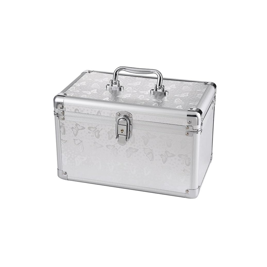 Tool Case White Aluminum Alloy Toolbox Beautician Makeup Box Foot Bath Technician Portable Storage Household Appliance Parts Sorting Storage Solution(Silver)