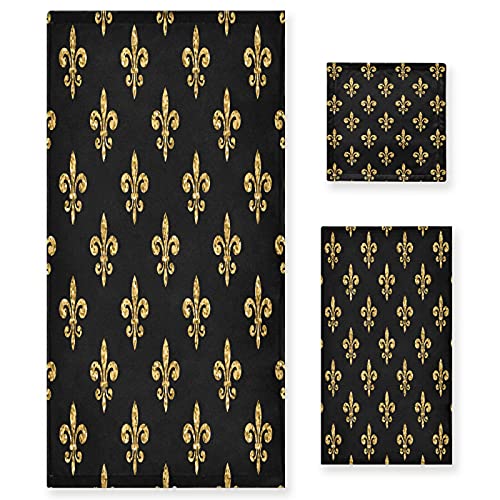 Fleur De Lis 3 Piece Towel Set 1 Bath Towel 1 Hand Towel 1 Washcloth Vintage Royal Absorbent Soft Bathroom Towel For Shower Gym Spa Kitchen Hotel #TOP22